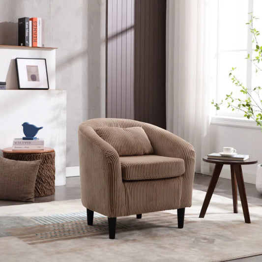 COOLMORE Living Room Accent Barrel Chair, Century Modern Style Decorative Chair, Armchair for Living Room with Thick Cushions and Pillows, Comfy Single Sofa Chair, Chair with Wooden Legs,Camel-海智集-Default-