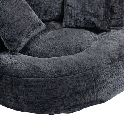 Lazy Sofa Durable Comfort Lounger High Back Bean Bag Chair Couch with Three Pillows, Black Chenille, 42.52 x 42.52 x 20.47 inches-海智集-Default-