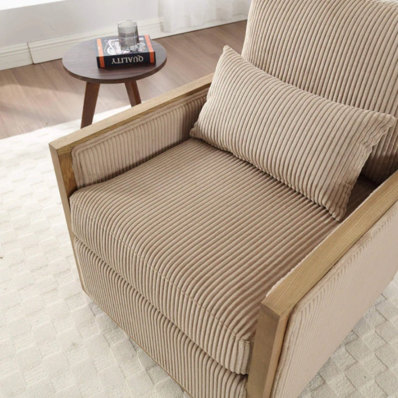Corduroy Swivel Barrel Chair Comfy Accent Sofa Chair 360 Degree Swivel Camel Hardwood and Metal Frame 26.77x33.46x30.71-海智集-Default-