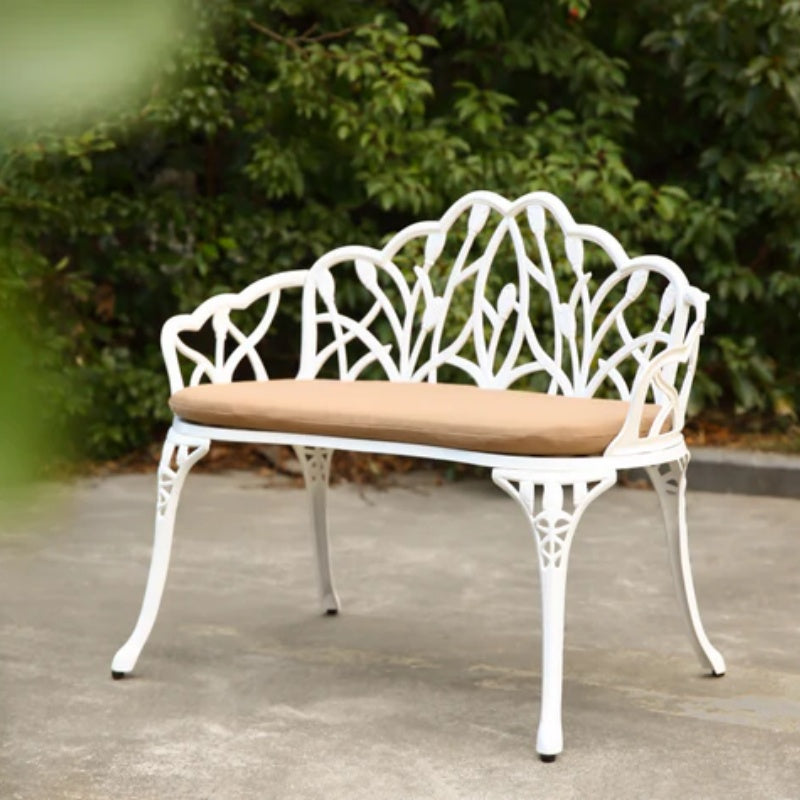 Tulip Patio Garden Bench Metal Park Bench Cast Aluminum Outdoor Furniture with Floral Rose for Patio,Park,Lawn,Yard with cushion-海智集-Default-