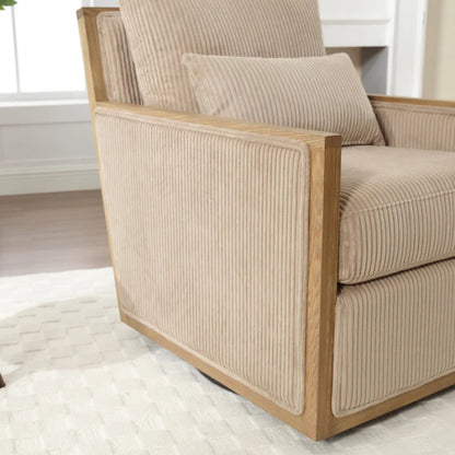 Corduroy Swivel Barrel Chair Comfy Accent Sofa Chair 360 Degree Swivel Camel Hardwood and Metal Frame 26.77x33.46x30.71-海智集-Default-
