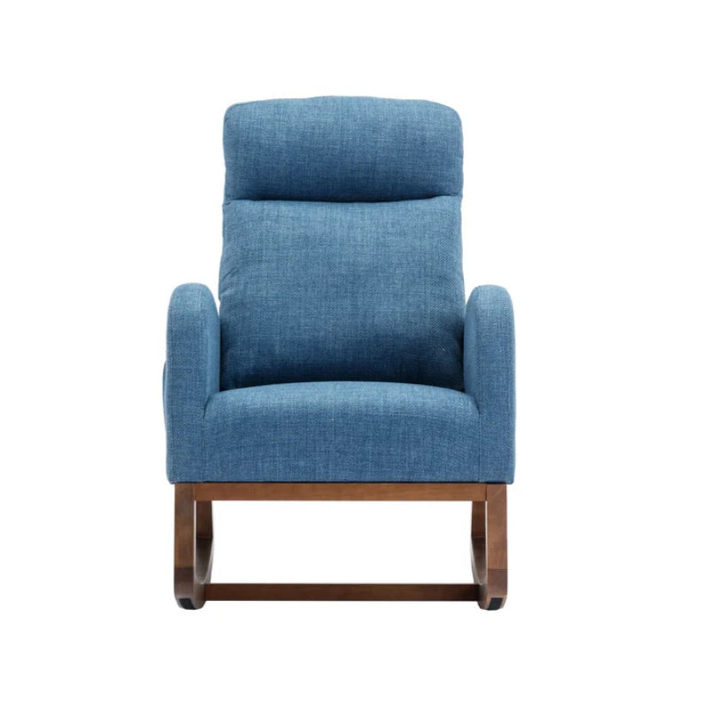 Rocking Chair, Modern Glider Chair, Recliner Armchair with Wood Legs and Side Pocket, Nursery Rocking Accent Chair with High Back for Living Room Bedroom (Blue linen)-海智集-Default-