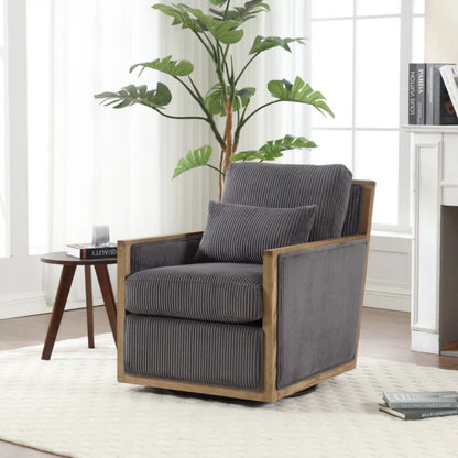 Dark Gray Corduroy Swivel Barrel Chair, Comfy Accent Sofa Chair with 360 Degree Rotation and Hardwood Frame-海智集-Default-