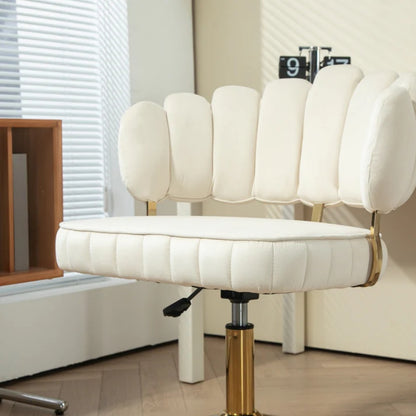 Modern Velvet Home Office Desk Chair with Wheels, Swivel, Height Adjustable, Beige-海智集-Default-