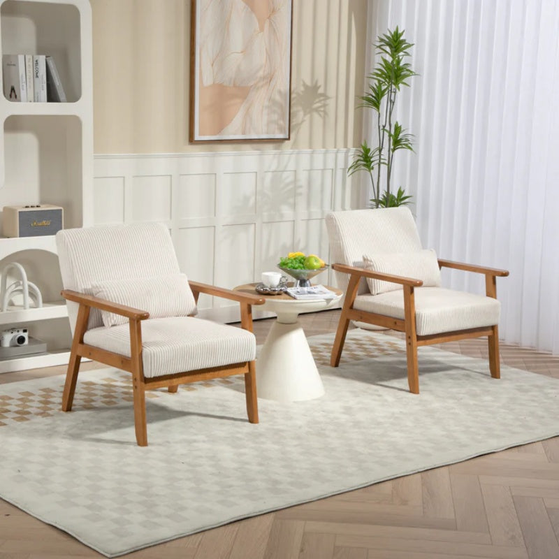Leisure Chair with Solid Wood Armrest and Feet, Leisure chair, wood frame, velvet, solid rubber wood legs, Mid-Century Modern Accent chair, for Living Room Bedroom Studio chair,Two packs-海智集-Default-