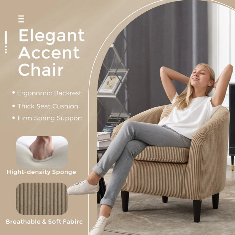 COOLMORE Living Room Accent Barrel Chair, Century Modern Style Decorative Chair, Armchair for Living Room with Thick Cushions and Pillows, Comfy Single Sofa Chair, Chair with Wooden Legs,Camel-海智集-Default-