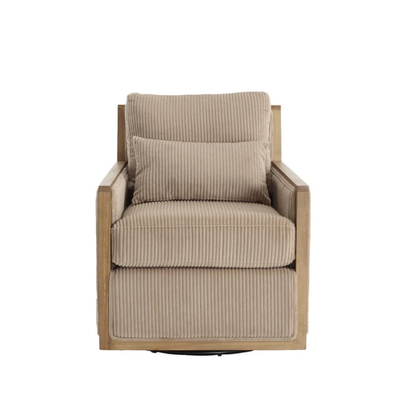 Corduroy Swivel Barrel Chair Comfy Accent Sofa Chair 360 Degree Swivel Camel Hardwood and Metal Frame 26.77x33.46x30.71-海智集-Default-