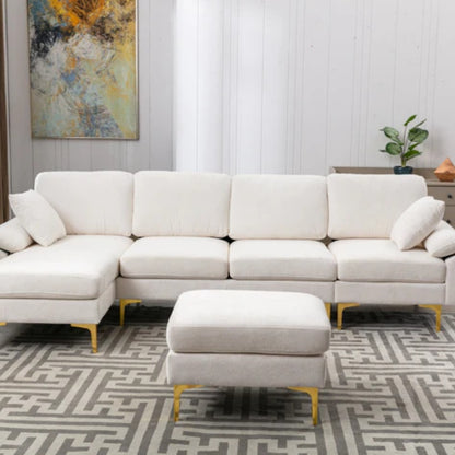 COOLMORE U-shape sectional sofa with Ottoman , Reversible Sofa Couch for Living Room,Spacious Furniture,Durable Couch Removable and machine washable cover (White Teddy)-海智集-Default-