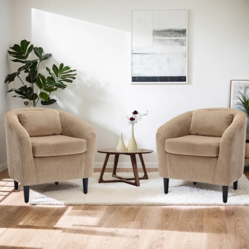 COOLMORE Living Room Accent Barrel Chair, Century Modern Style Decorative Chair, Armchair for Living Room with Thick Cushions and Pillows, Comfy Single Sofa Chair, Chair with Wooden Legs,Camel-海智集-Default-