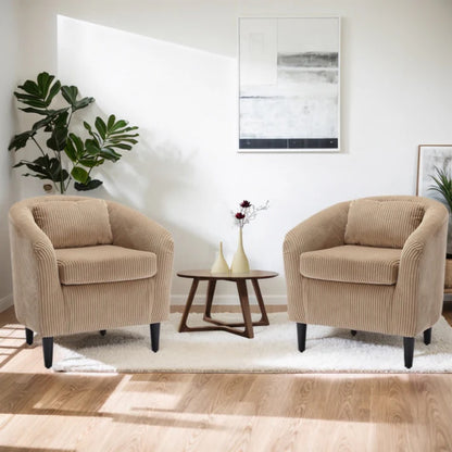 COOLMORE Living Room Accent Barrel Chair, Century Modern Style Decorative Chair, Armchair for Living Room with Thick Cushions and Pillows, Comfy Single Sofa Chair, Chair with Wooden Legs,Camel-海智集-Default-