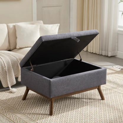Mid-century modern square coffee table storage bench, assembled, suitable for living room, entryway and family room, used as a coffee table, stirrups, shoe bench-海智集-Default-