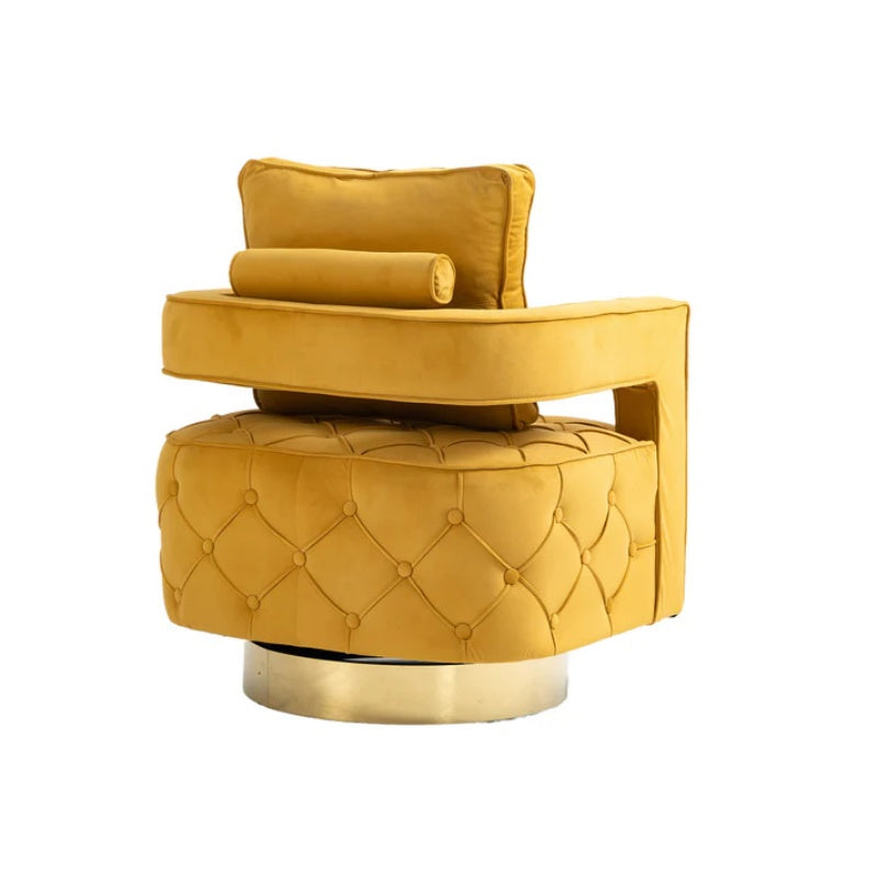 Swivel Accent Chair - Modern Accent Chair with Pillow, Velvet Armchair Side Chair with Tufted Button for Living Room, Bedroom, Office(yellow)-海智集-Default-