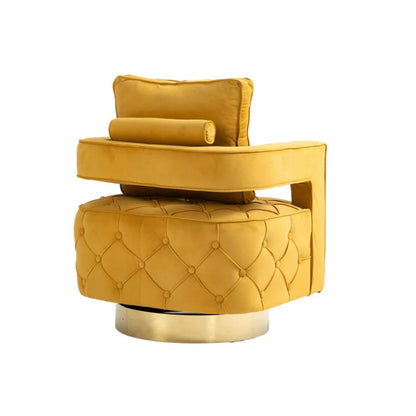 Swivel Accent Chair - Modern Accent Chair with Pillow, Velvet Armchair Side Chair with Tufted Button for Living Room, Bedroom, Office(yellow)-海智集-Default-