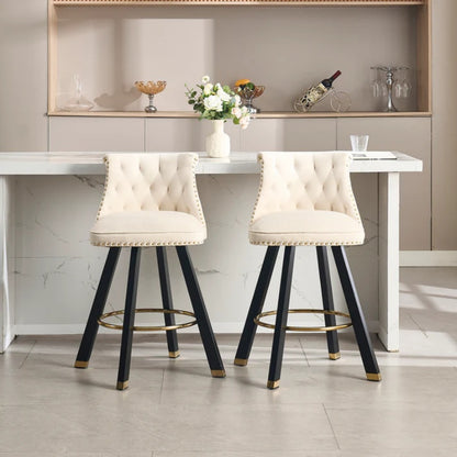 COOLMORE Set of 2,Back pull point design, velvet material, 360 degree rotation, back pull loop detachable design, rivet decoration, square foot wooden bar chair-海智集-Default-