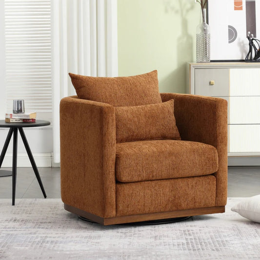 COOLMORE Swivel Barrel Chair, Comfy Round Accent Sofa Chair for Living Room, 360 Degree Swivel Barrel Club Chair, Leisure Arm Chair for Nursery, Hotel, Bedroom, Office, Lounge (Brown Chenille)-海智集-Default-