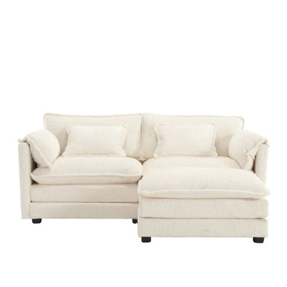 UNITED WE WIN Chenille fabric, removable armrests with side pockets, high density sponge filling, oversized double sofa with footstool-海智集-Default-