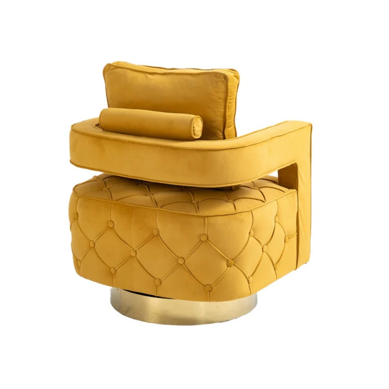 Swivel Accent Chair - Modern Accent Chair with Pillow, Velvet Armchair Side Chair with Tufted Button for Living Room, Bedroom, Office(yellow)-海智集-Default-