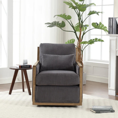 Dark Gray Corduroy Swivel Barrel Chair, Comfy Accent Sofa Chair with 360 Degree Rotation and Hardwood Frame-海智集-Default-