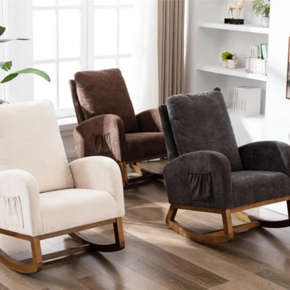 COOLMORE Rocking Chair, Modern Glider Chair, Recliner Armchair with Wood Legs and Side Pocket, Nursery Rocking Accent Chair with High Back for Living Room Bedroom (Beige linen)-海智集-Default-
