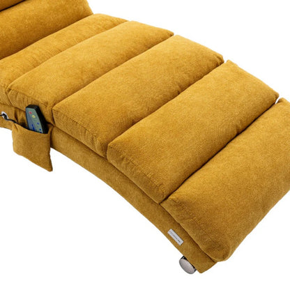 Ergonomic Linen Massage Chaise Lounge with Remote Control, Mustard Color, 5 Modes for Office, Living Room, Bedroom-海智集-Default-