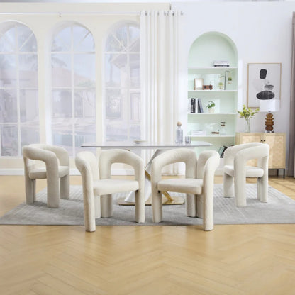 COOLMORE Contemporary Designed Velvet Fabric Upholstered Accent/Dining Chair Beige Teddy Armchair Set of 2-海智集-Default-