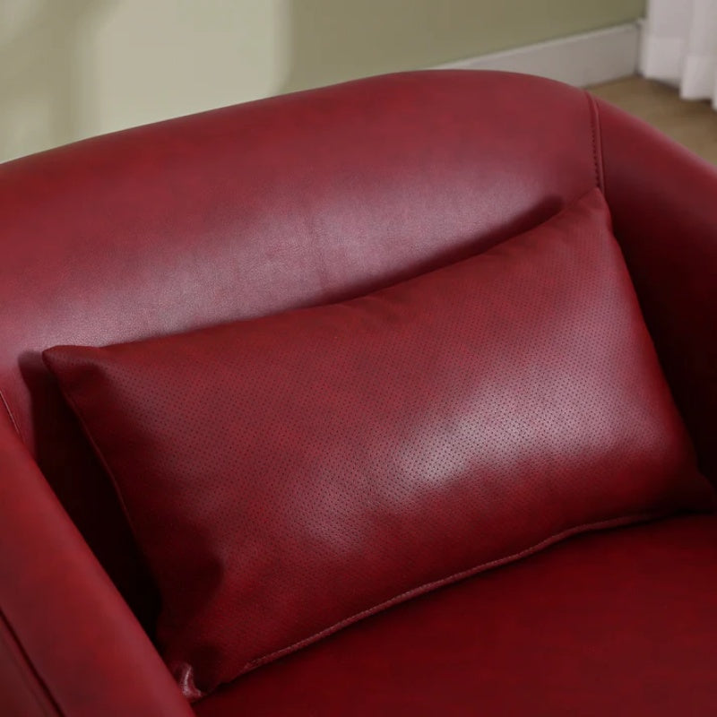 Swivel Barrel Chair, Comfy Round Accent Sofa Chair, 360 Degree Swivel, Wine Red PU, for Living Room, Office, Lounge-海智集-Default-