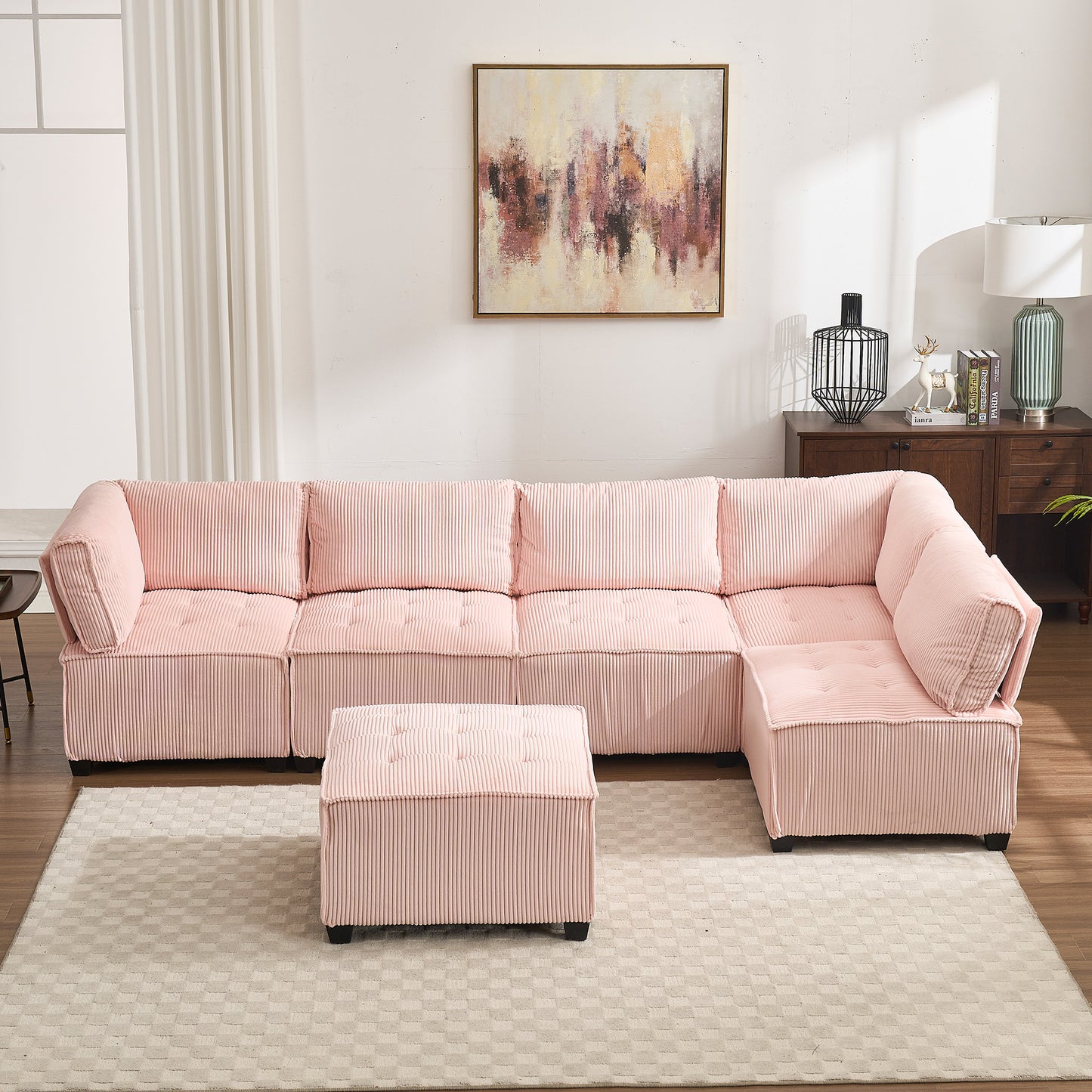 UNITED WE WIN Modular Sectional Sofa U Shaped Modular Couch with Reversible Chaise Modular Sofa Sectional Couch,6- Seat Convertible Sofa,Fit for Living Room-海智集-Default-