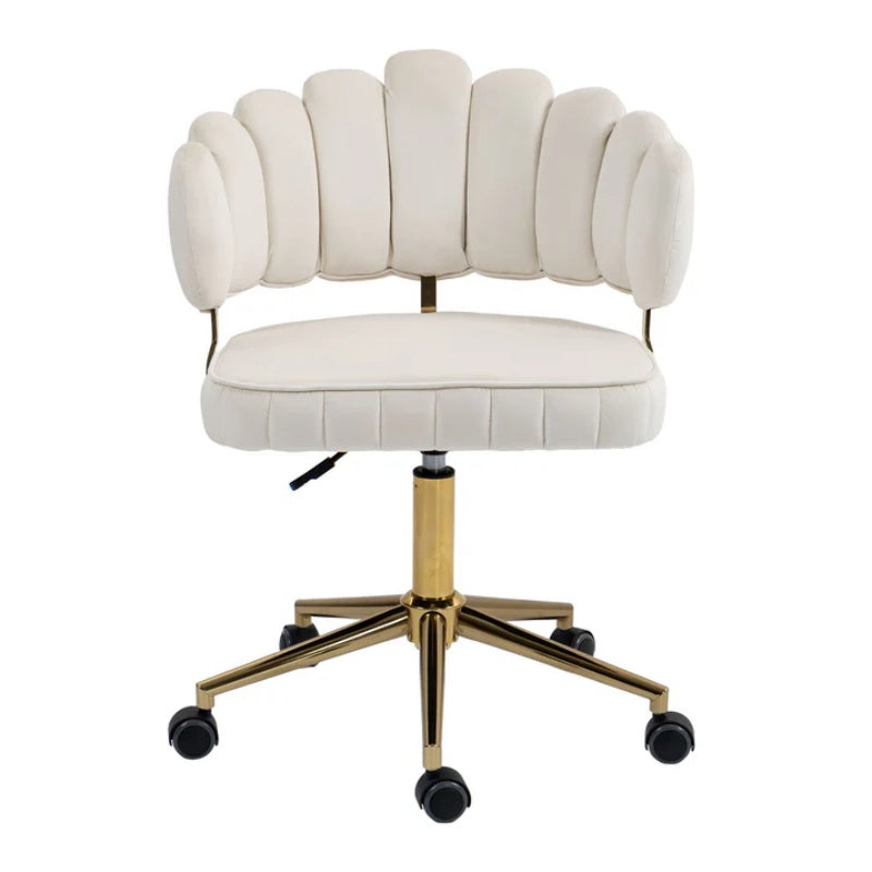 Modern Velvet Home Office Desk Chair with Wheels, Swivel, Height Adjustable, Beige-海智集-Default-