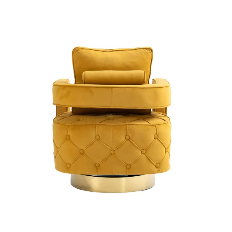 Swivel Accent Chair - Modern Accent Chair with Pillow, Velvet Armchair Side Chair with Tufted Button for Living Room, Bedroom, Office(yellow)-海智集-Default-