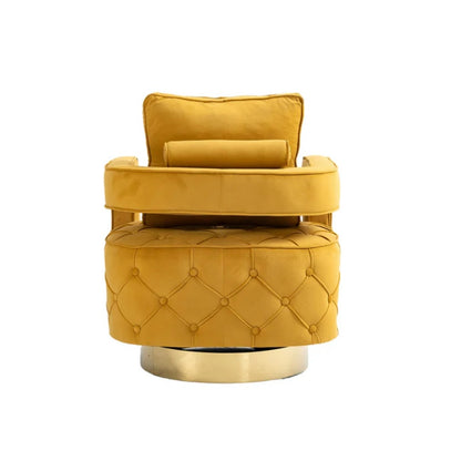 Swivel Accent Chair - Modern Accent Chair with Pillow, Velvet Armchair Side Chair with Tufted Button for Living Room, Bedroom, Office(yellow)-海智集-Default-