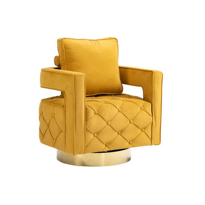 Swivel Accent Chair - Modern Accent Chair with Pillow, Velvet Armchair Side Chair with Tufted Button for Living Room, Bedroom, Office(yellow)-海智集-Default-