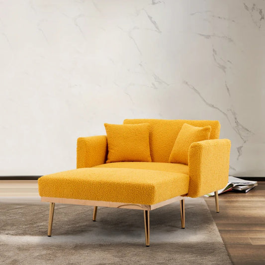 COOLMORE fashionable and classic style chaise lounge chair / accent chair for Living Room, bedroom (Mustard Teddy)-海智集-Default-