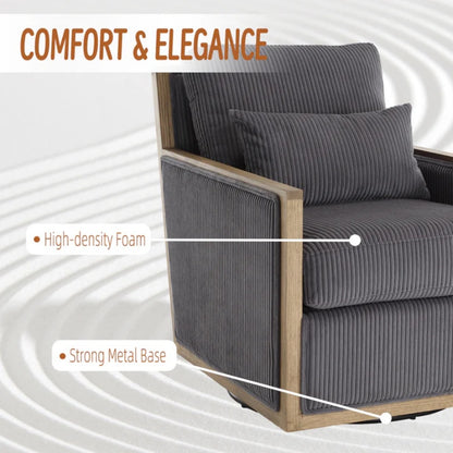 Dark Gray Corduroy Swivel Barrel Chair, Comfy Accent Sofa Chair with 360 Degree Rotation and Hardwood Frame-海智集-Default-