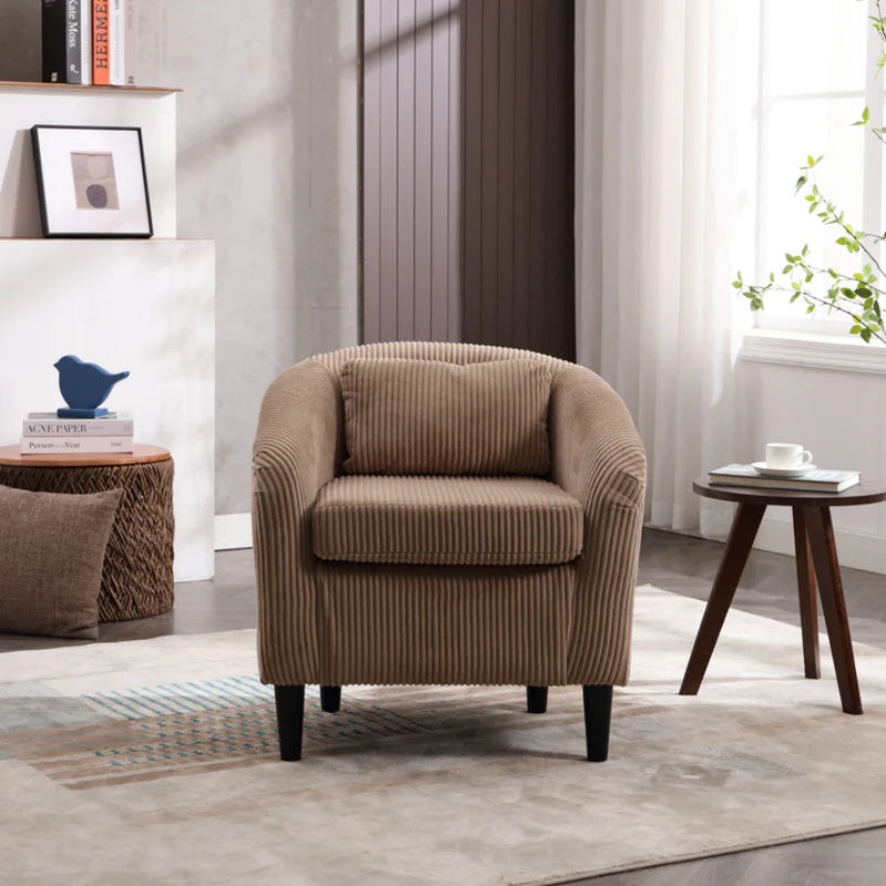 COOLMORE Living Room Accent Barrel Chair, Century Modern Style Decorative Chair, Armchair for Living Room with Thick Cushions and Pillows, Comfy Single Sofa Chair, Chair with Wooden Legs,Camel-海智集-Default-