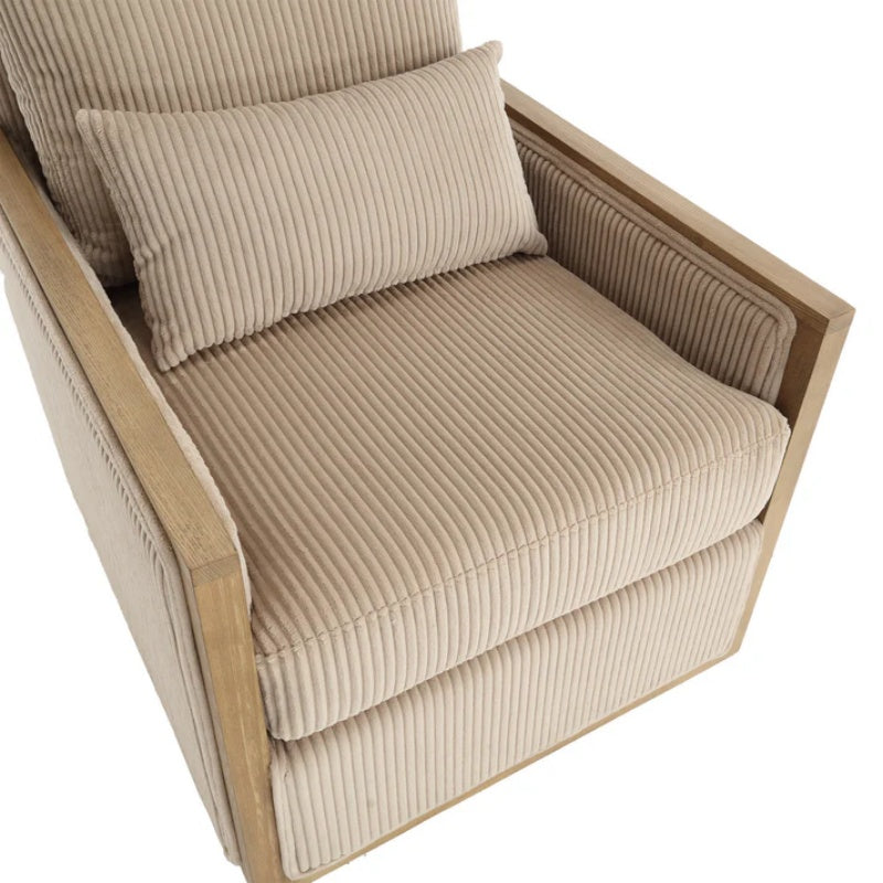 Corduroy Swivel Barrel Chair Comfy Accent Sofa Chair 360 Degree Swivel Camel Hardwood and Metal Frame 26.77x33.46x30.71-海智集-Default-
