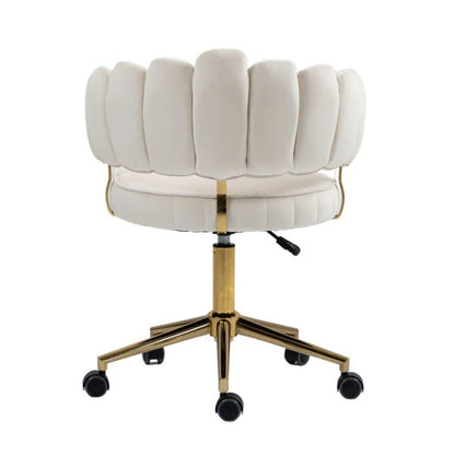 Modern Velvet Home Office Desk Chair with Wheels, Swivel, Height Adjustable, Beige-海智集-Default-
