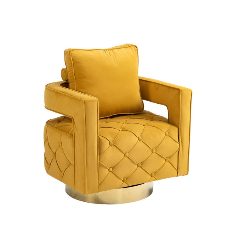 Swivel Accent Chair - Modern Accent Chair with Pillow, Velvet Armchair Side Chair with Tufted Button for Living Room, Bedroom, Office(yellow)-海智集-Default-