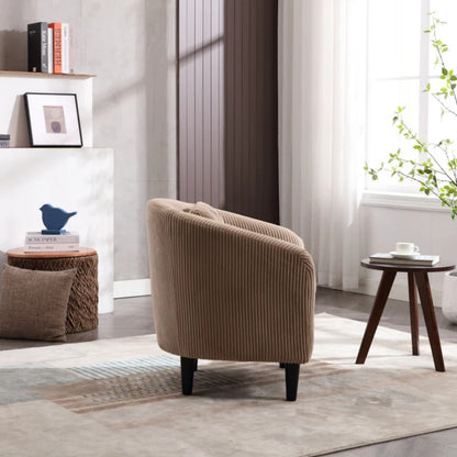 COOLMORE Living Room Accent Barrel Chair, Century Modern Style Decorative Chair, Armchair for Living Room with Thick Cushions and Pillows, Comfy Single Sofa Chair, Chair with Wooden Legs,Camel-海智集-Default-