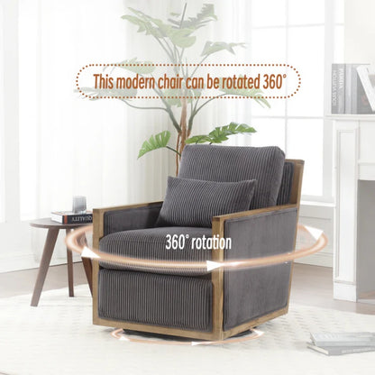 Dark Gray Corduroy Swivel Barrel Chair, Comfy Accent Sofa Chair with 360 Degree Rotation and Hardwood Frame-海智集-Default-