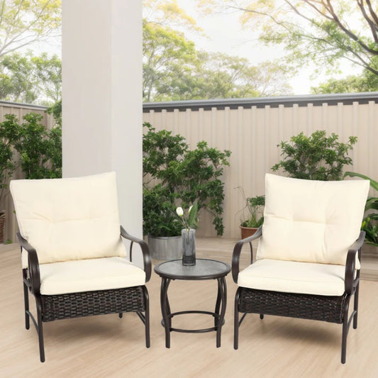 3 Pieces Patio Set Outdoor Wicker Furniture Sets Modern Rattan Chair Conversation Sets with Coffee Table-海智集-Default-