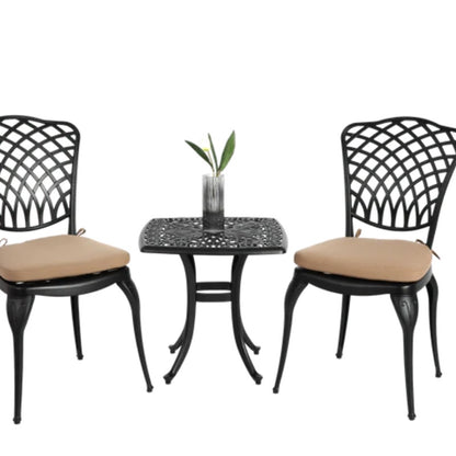 Bistro Set 3 Piece Rustproof Cast Aluminum Patio Furniture Sets 2 Chairs and 1 Round Table Outdoor, Garden, Patio, Balcony, with cushion black-海智集-Default-