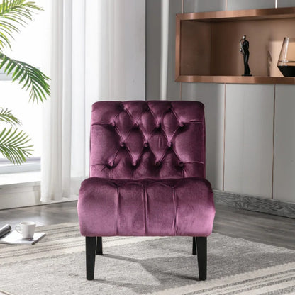 COOLMORE Modern Velvet Armless Accent Living Room Chair / Leisure Chair,Upholstered Fabric Button Comfortable Chair with Wooden Legs for Bedroom, Living Room, Office (Purple Velvet)-海智集-Default-