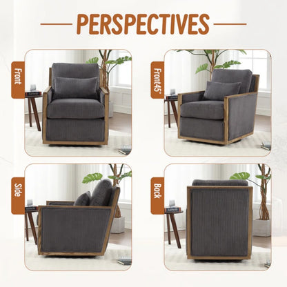 Dark Gray Corduroy Swivel Barrel Chair, Comfy Accent Sofa Chair with 360 Degree Rotation and Hardwood Frame-海智集-Default-