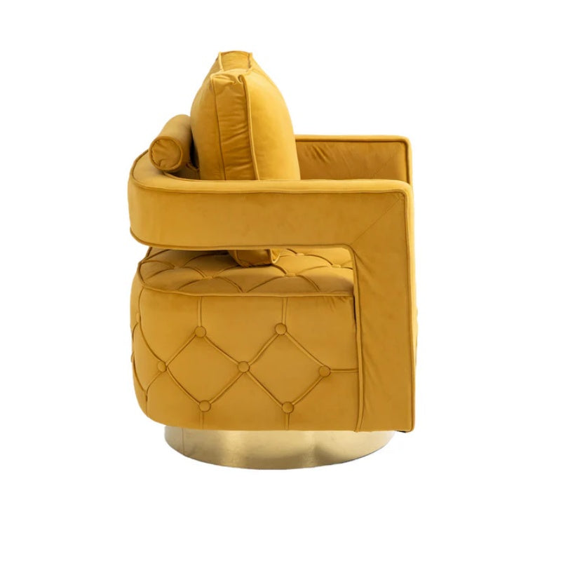 Swivel Accent Chair - Modern Accent Chair with Pillow, Velvet Armchair Side Chair with Tufted Button for Living Room, Bedroom, Office(yellow)-海智集-Default-