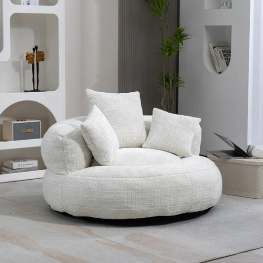 Lazy Sofa Durable Comfort Lounger High Back Bean Bag Chair Couch With Three Pillows for Adults and Kids, Indoor & Outdoor, Single Gaming Sofa Chair For Bedroom,Office (Beige Chenille)-海智集-Default-