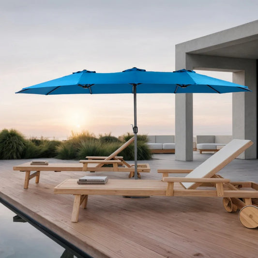 14.8 Ft Double Sided Outdoor Umbrella Rectangular Large with Crank ( Dark blue )(No Base)-海智集-Default-
