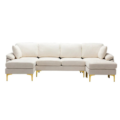 COOLMORE U-shape sectional sofa with Ottoman , Reversible Sofa Couch for Living Room,Spacious Furniture,Durable Couch Removable and machine washable cover (White Teddy)-海智集-Default-