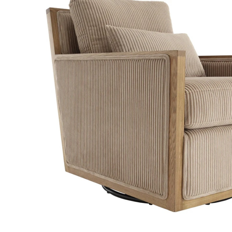 Corduroy Swivel Barrel Chair Comfy Accent Sofa Chair 360 Degree Swivel Camel Hardwood and Metal Frame 26.77x33.46x30.71-海智集-Default-