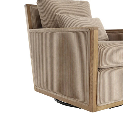 Corduroy Swivel Barrel Chair Comfy Accent Sofa Chair 360 Degree Swivel Camel Hardwood and Metal Frame 26.77x33.46x30.71-海智集-Default-