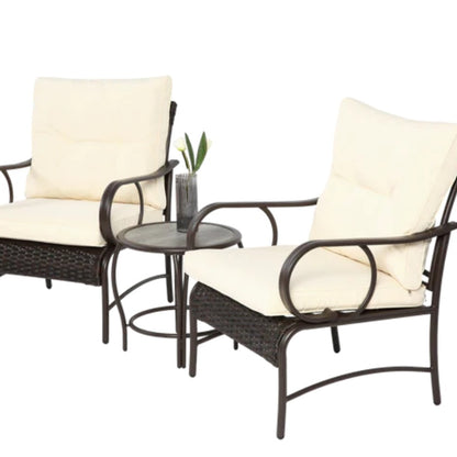 3 Pieces Patio Set Outdoor Wicker Furniture Sets Modern Rattan Chair Conversation Sets with Coffee Table-海智集-Default-
